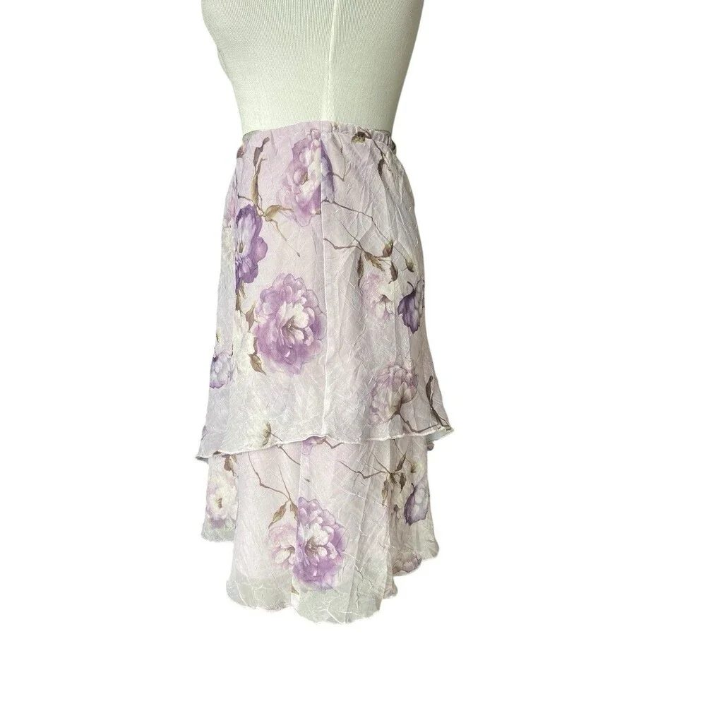 Vintage Y2K Foral Chiffon Midi Skirt Size 12 Petite Lavender Coquette Fairy Lana - Picture 2 of 10